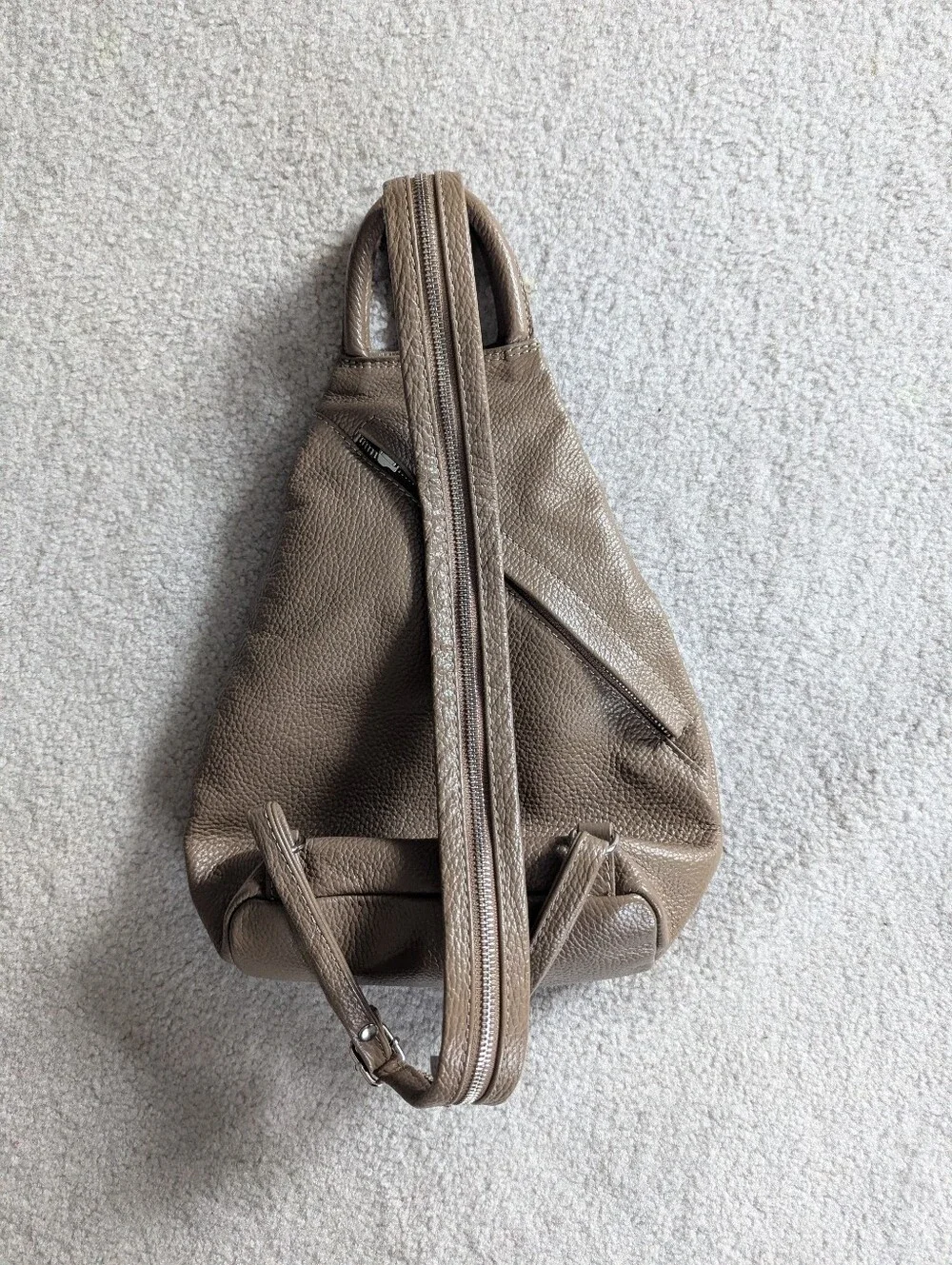Valentina Pebbled Leather Taupe Multi-Wear Sling Backpack Bag